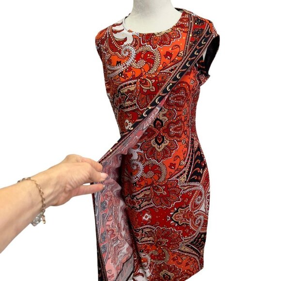 Joseph Ribkoff Sleeveless Red/Orange Shift Dress Size 8 - Picture 8 of 11